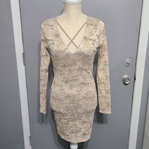 Champagne/nude long sleeve cocktail dress